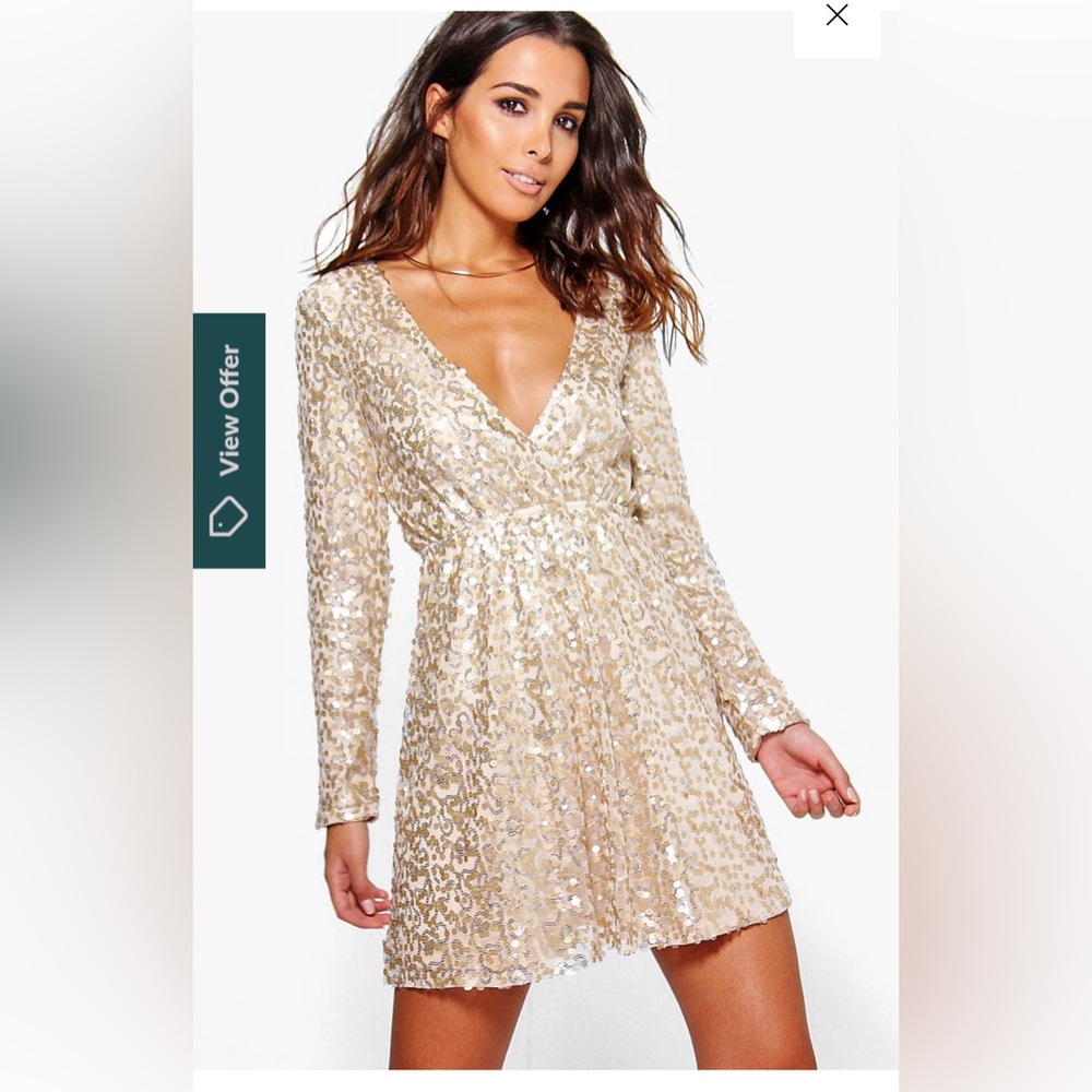 BOUTIQUE SEQUIN WRAP SKATER PARTY DRESS